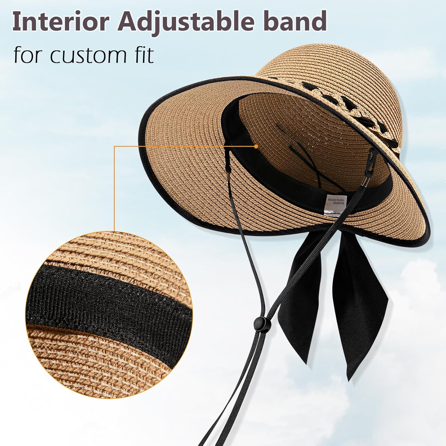 Beach Sun Straw Hats for Women. UPF 50+ UV Sun Protection Wide Brim Summer Straw Hat Foldable Packable Roll up Cap
