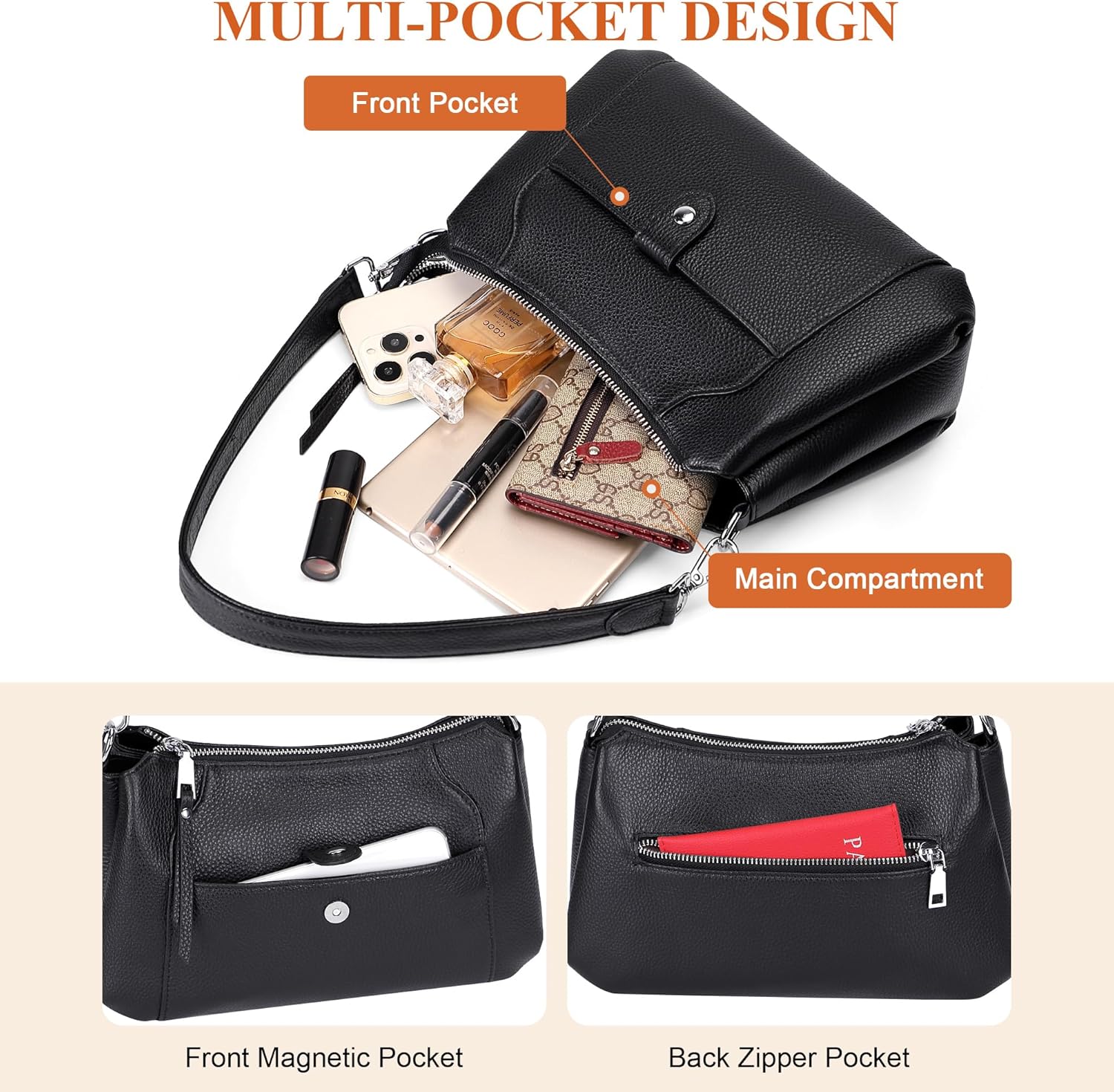 Genuine Leather Small Hobo Crossbody Bags for Women Shoulder Purses and Handbags