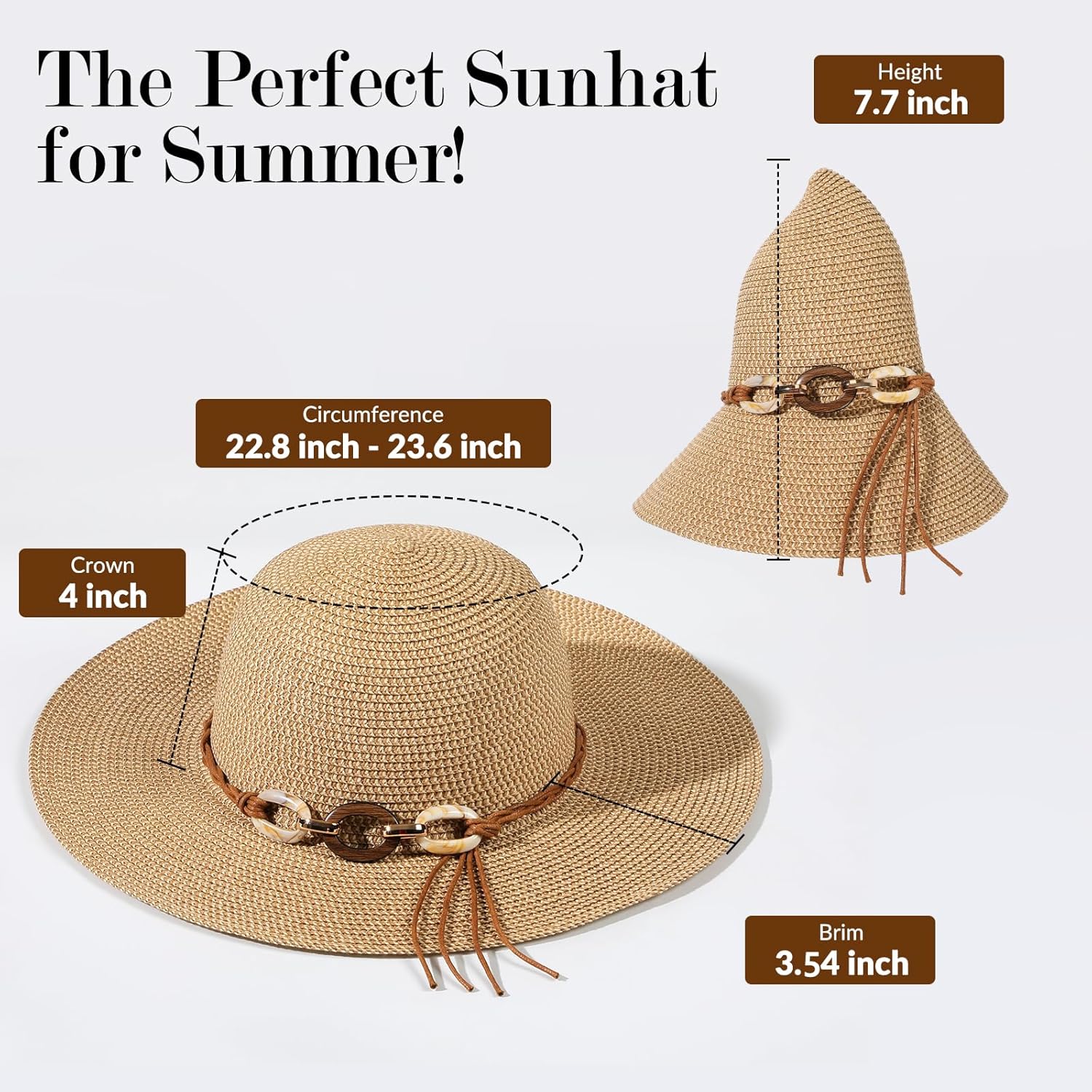Beach Sun Hats for Women - Wide Brim Straw Womens Summer Hat with Wind Lanyard Roll Up. Foldable Beach Hat UV Protection