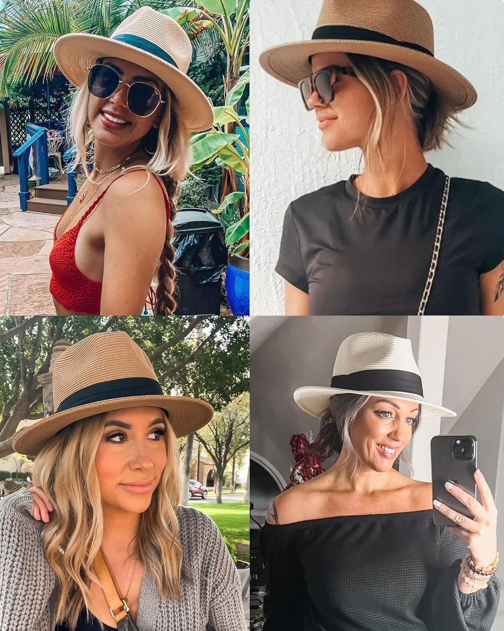 Womens Mens Wide Brim Straw Panama Hat Fedora Summer Beach Sun Hats UPF Straw Hat for Women