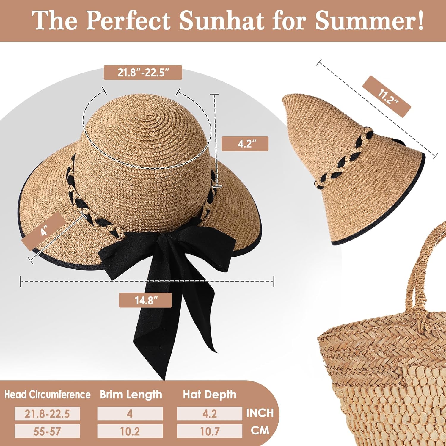 Beach Sun Straw Hats for Women. UPF 50+ UV Sun Protection Wide Brim Summer Straw Hat Foldable Packable Roll up Cap
