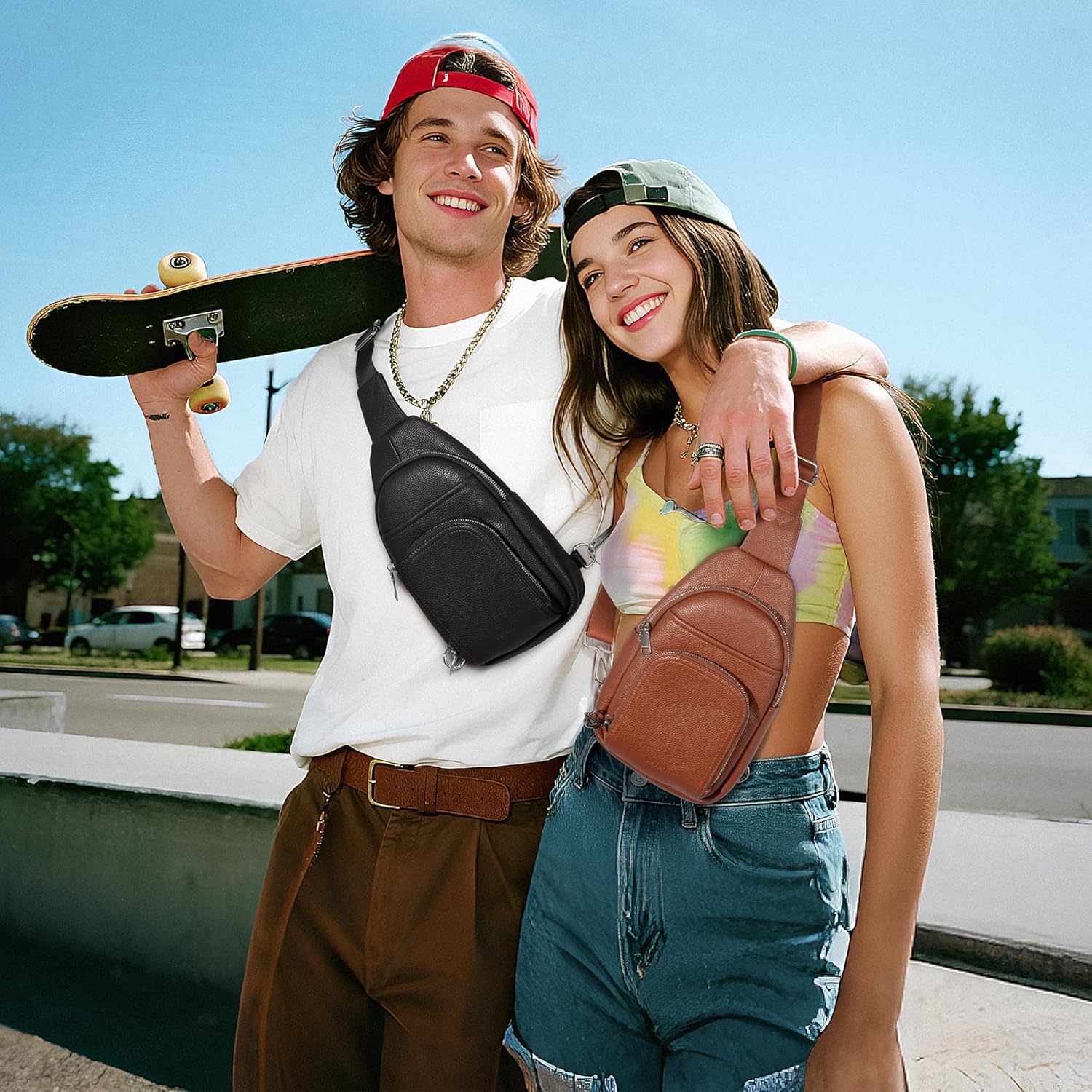 Genuine Leather Small Crossbody Sling Bags for Women Anti-Theft Fanny Packs Chest Bags Purse with Built in RFID Wallet