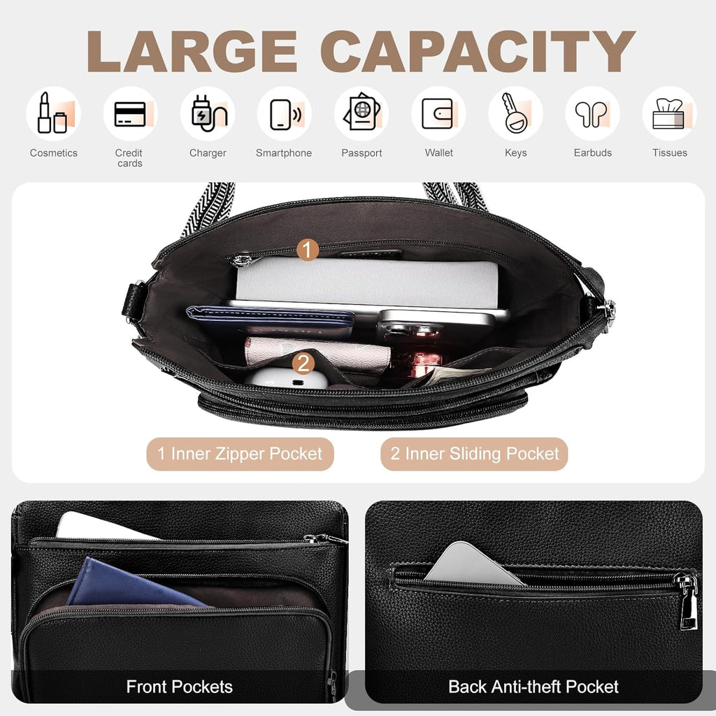 Anti-Theft Crossbody Purse for Women. Crossbody Shoulder Bag with Built-in Wallet & RFID Blocking for Travel Workout