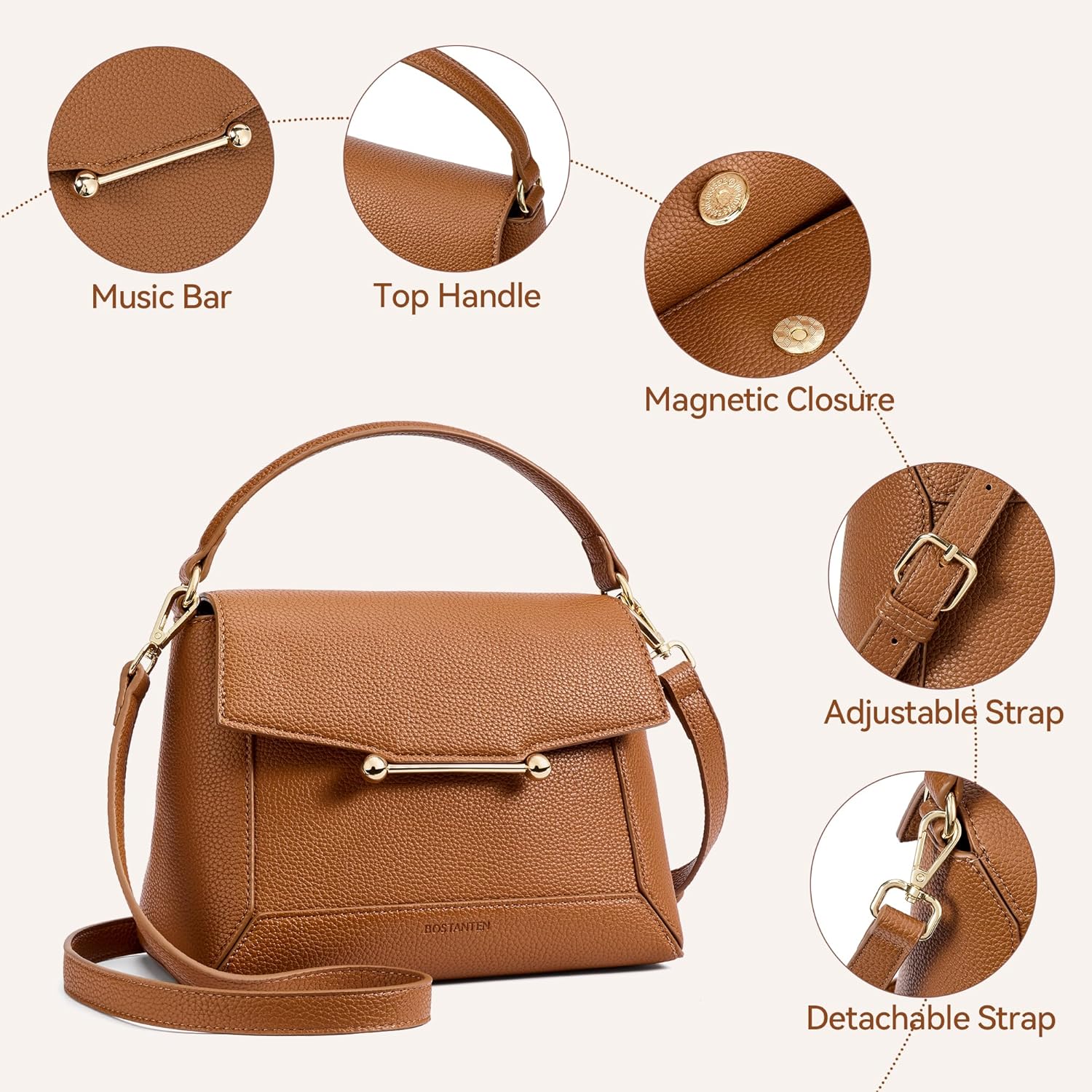 Crossbody Bags for Women Vegan Leather Small Purse with Top Handle Shoulder Handbags for Everyday Use