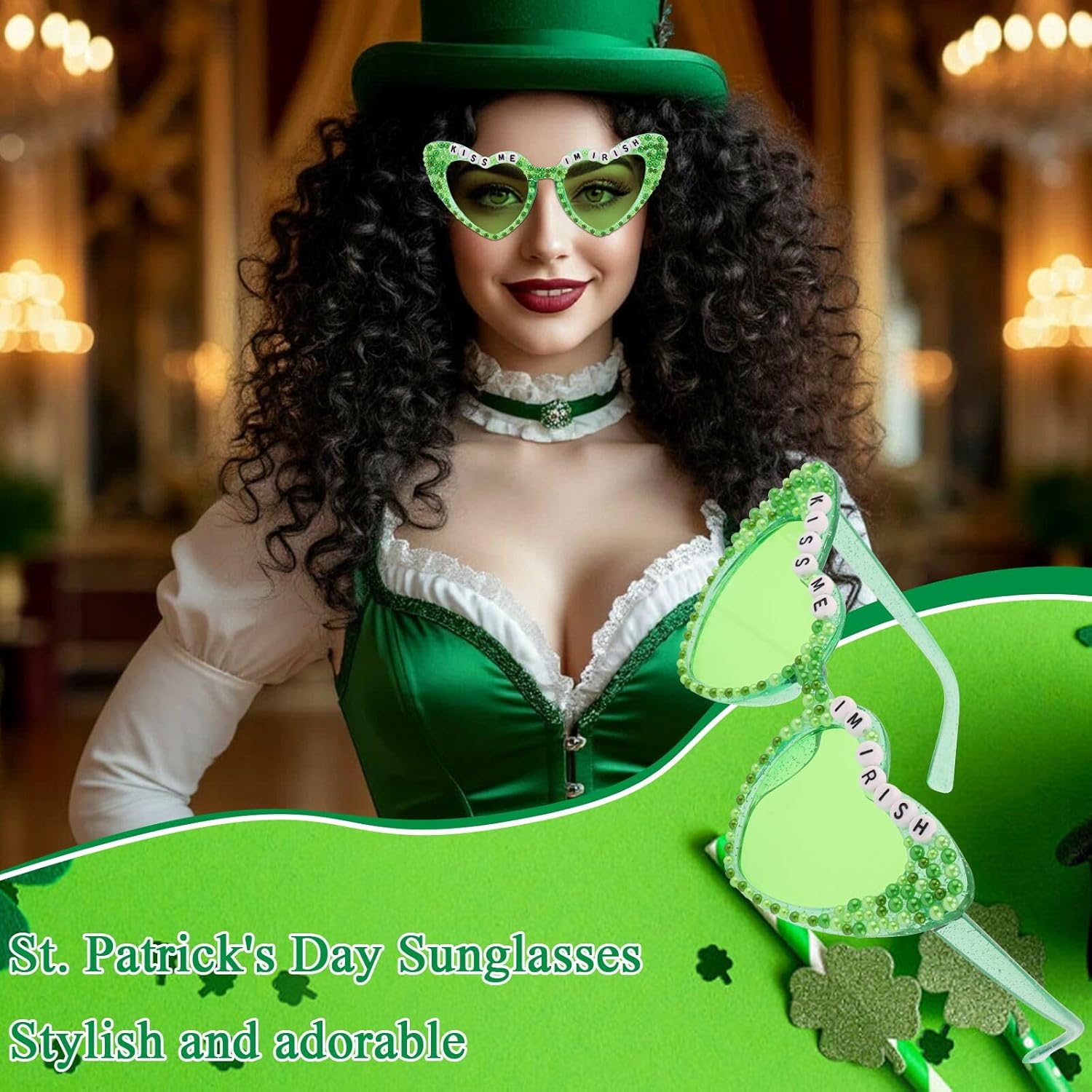 Green Heart-shaped Sunglasses for Women