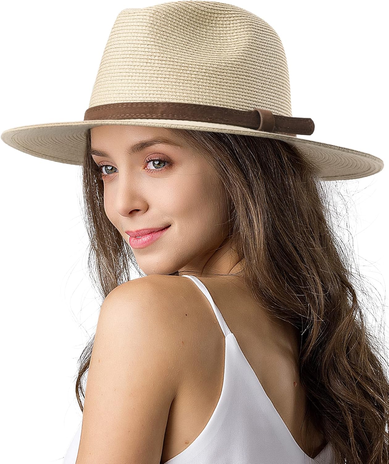 Womens Mens Wide Brim Straw Panama Hat Fedora Summer Beach Sun Hats UPF Straw Hat for Women
